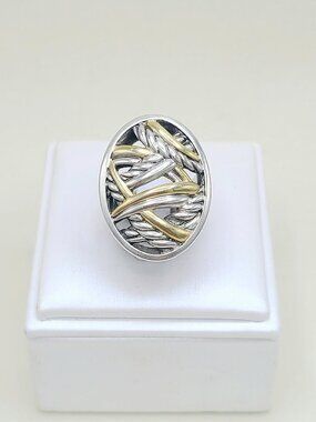 David Yurman Large Oval Papyrus Ring w/ 18K Yellow Gold - Size 6.5 - RARE
